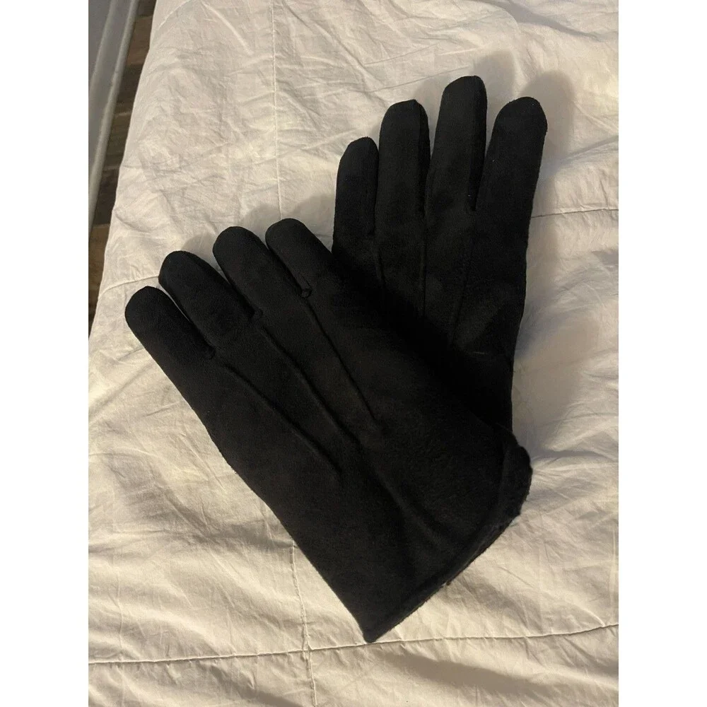 L.L. Bean Town & Field Suede Feel Black Winter Gloves faux Fleece Lining Sz Med